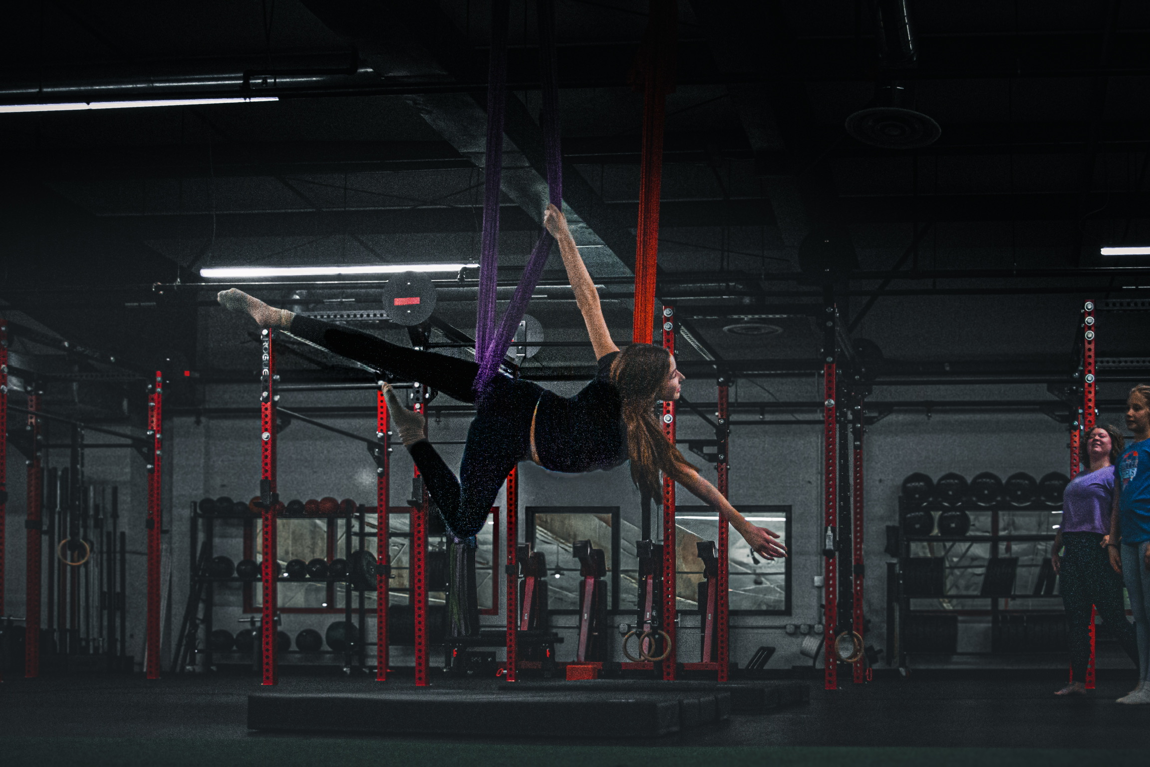 Aerial silks horizontal split at Full Circle Fitness